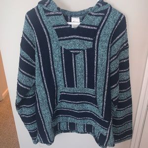 Dark Blue/Light Green Large Woven Pull Over
